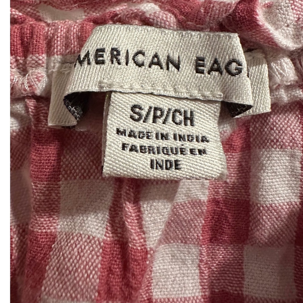 AE Pink Gingham Smocked Cami Crop Top Checkered Ruffle Spaghetti Strap Tank - Picture 4 of 5